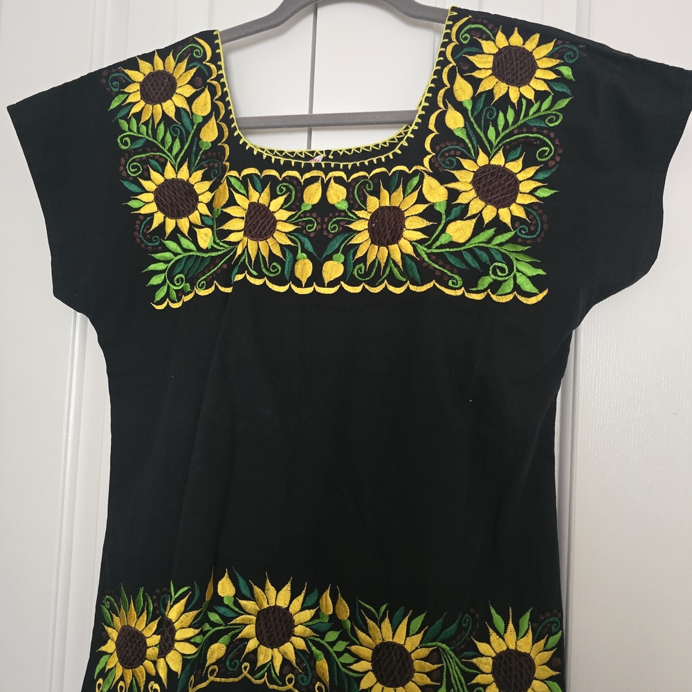 Embroidered Black Sunflower Top